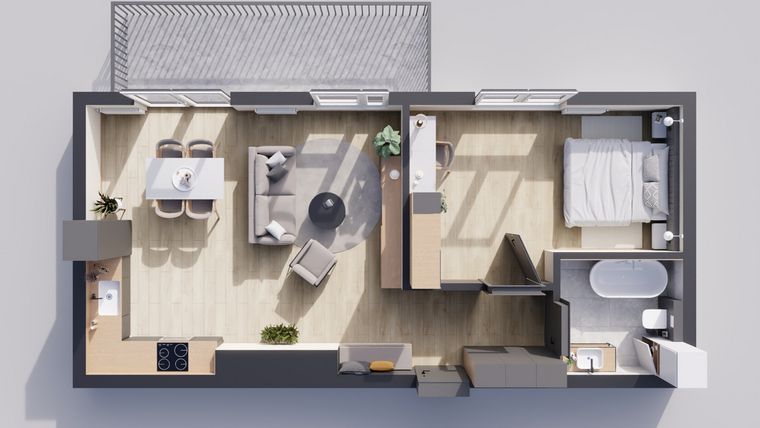 Rzut - Mieszkanie na sprzedaż 2 pokoje o powierzchni 54,76 m² - numer 23/74 w Odrzańskie Bulvary