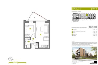 Rzut - Mieszkanie na sprzedaż 2 pokoje o powierzchni 29,26 m² - numer 47 w Summer Lofts Ustronie Morskie