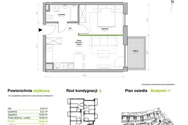 Rzut - Mieszkanie na sprzedaż 2 pokoje o powierzchni 38,67 m² - numer H.3.M03 w Przemyska Vita