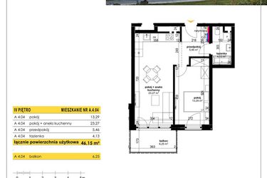 Rzut - Mieszkanie na sprzedaż 2 pokoje o powierzchni 46,15 m² - numer A 4.04 w Park Moniuszki II C