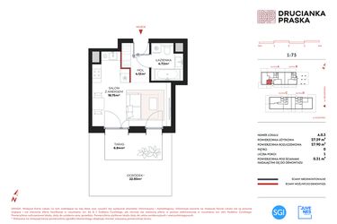 Rzut - Mieszkanie na sprzedaż 1 pokój o powierzchni 27,59 m² - numer A.0.3 w Drucianka Praska