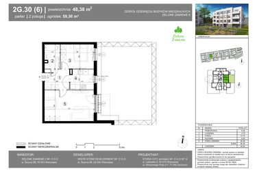 Rzut - Mieszkanie na sprzedaż 2 pokoje o powierzchni 48,38 m² - numer 2G.30.6 w Zielone Zamienie IX