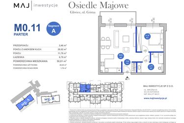 Rzut - Mieszkanie na sprzedaż 2 pokoje o powierzchni 50,81 m² - numer M0.11 w Osiedle Majowe 2.0 etap II