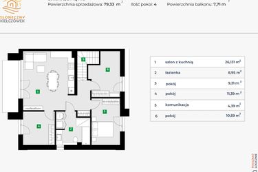 Rzut - Mieszkanie na sprzedaż 4 pokoje o powierzchni 71,26 m² - numer 5G/2 w Słoneczny Kiełczówek etap VII