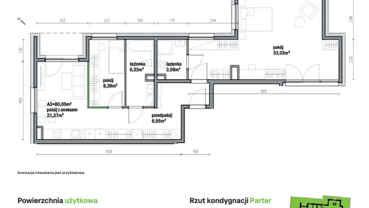Rzut - Mieszkanie na sprzedaż 3 pokoje o powierzchni 80,05 m² - numer A03 w Traugutta Vita
