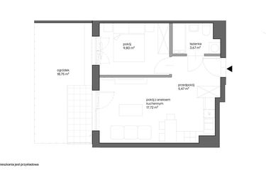 Rzut - Mieszkanie na sprzedaż 2 pokoje o powierzchni 36,66 m² - numer B.016 w Słoneczne Miasteczko - etap XV