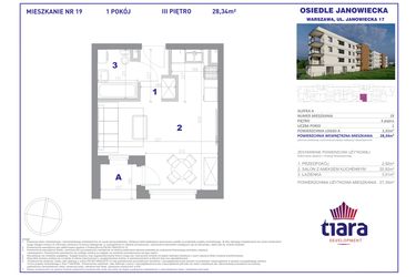 Rzut - Mieszkanie na sprzedaż 1 pokój o powierzchni 28,34 m² - numer 19 w Osiedle Janowiecka