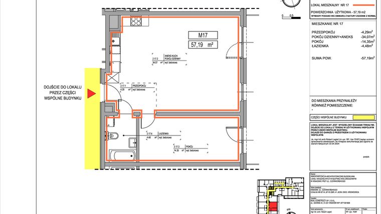 Rzut - Mieszkanie na sprzedaż 2 pokoje o powierzchni 57,19 m² - numer 3.17 w Czerwieńskiego 3