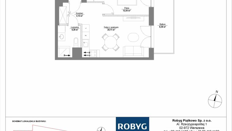 Rzut - Mieszkanie na sprzedaż 2 pokoje o powierzchni 40,05 m² - numer H2_1M04 w Piątkowo Residence etap II