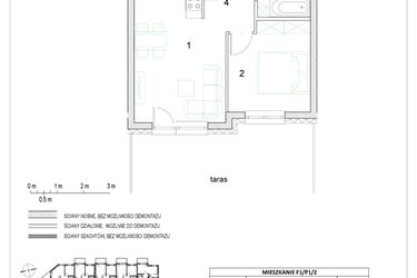 Rzut - Mieszkanie na sprzedaż 2 pokoje o powierzchni 37,12 m² - numer F1/P1/2 w Osiedle Jodłowa bud. F