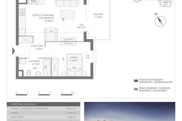 Rzut - Mieszkanie na sprzedaż 2 pokoje o powierzchni 39,82 m² - numer M11 w Apartamenty Przystań bud. F