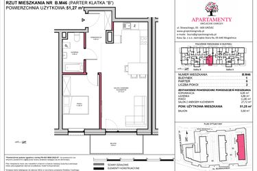 Rzut - Mieszkanie na sprzedaż 2 pokoje o powierzchni 51,25 m² - numer B.46 w Apartamenty Grójeckie Ogrody