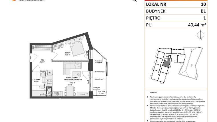 Rzut - Mieszkanie na sprzedaż 2 pokoje o powierzchni 40,44 m² - numer 10 w Leśna Góra