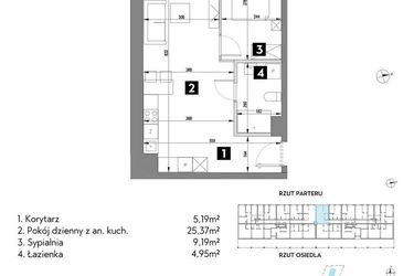 Rzut - Mieszkanie na sprzedaż 2 pokoje o powierzchni 44,66 m² - numer A2/0/5 w Metr Kwadrat