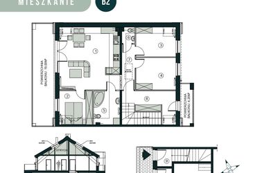 Rzut - Mieszkanie na sprzedaż 4 pokoje o powierzchni 73,42 m² - numer B2 w Aleja Wiśniowa Pogórze