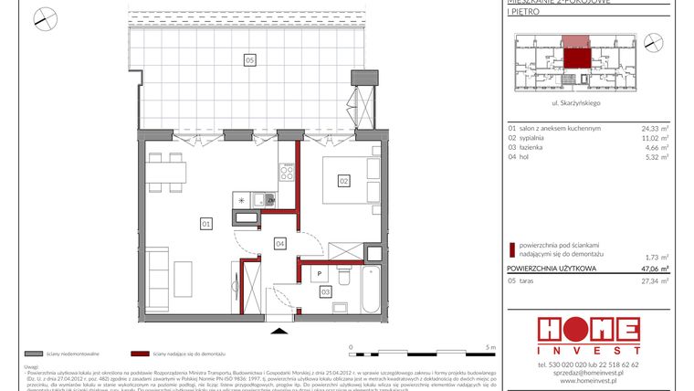 Rzut - Mieszkanie na sprzedaż 2 pokoje o powierzchni 47,06 m² - numer M04 w Rezydencja Ochota