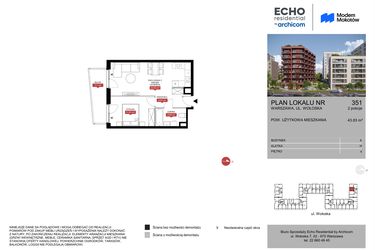 Rzut - Mieszkanie na sprzedaż 2 pokoje o powierzchni 43,83 m² - numer A.351 w Modern Mokotów etap 1 budynek A, B1 i B2