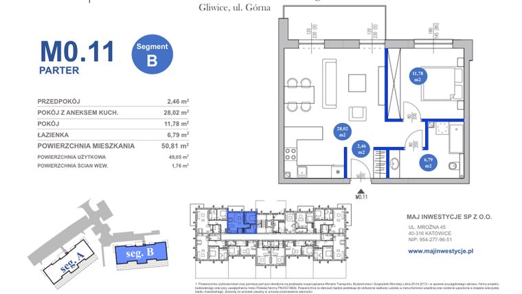 Rzut - Mieszkanie na sprzedaż 2 pokoje o powierzchni 49,05 m² - numer M0.11 w Osiedle Majowe 2.0