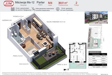 Rzut - Mieszkanie na sprzedaż 2 pokoje o powierzchni 38,51 m² - numer 4 w Mściwoja MS-12