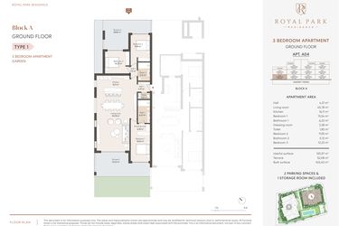 Rzut - Mieszkanie na sprzedaż 2 pokoje o powierzchni 98,49 m² - numer A13 w Royal Park