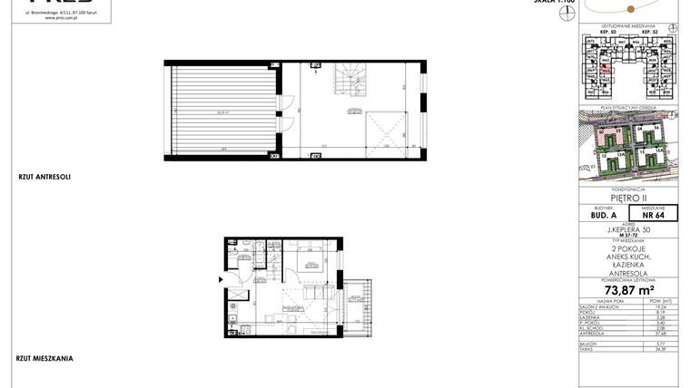 Rzut - Mieszkanie na sprzedaż 2 pokoje o powierzchni 73,87 m² - numer JAR-A-LM-M64 w Osiedle JAR Heweliusza