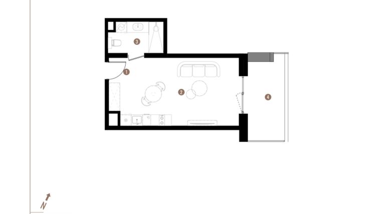 Rzut - Mieszkanie na sprzedaż 1 pokój o powierzchni 30,24 m² - numer A1.0.07 w Apartamenty Grundmanna