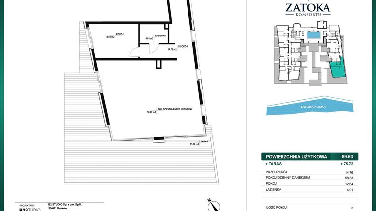 Rzut - Mieszkanie na sprzedaż 2 pokoje o powierzchni 89,63 m² - numer 10 w Zatoka Komfortu