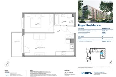 Rzut - Mieszkanie na sprzedaż 2 pokoje o powierzchni 42,64 m² - numer RR/6A/D/2/8 w Royal Residence 6A