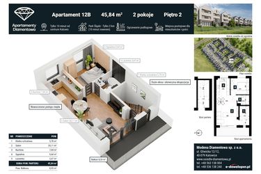 Rzut - Mieszkanie na sprzedaż 2 pokoje o powierzchni 54,17 m² - numer 12B w Apartamenty Diamentowa