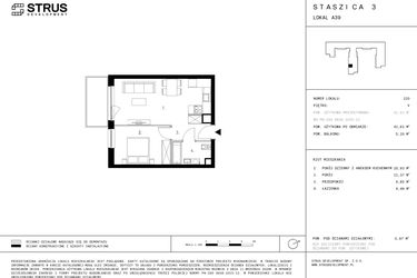 Rzut - Mieszkanie na sprzedaż 2 pokoje o powierzchni 41,61 m² - numer 5.A39 w Staszica 3