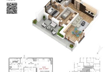 Rzut - Mieszkanie na sprzedaż 3 pokoje o powierzchni 51,38 m² - numer 20 w Villa Park - Etap IV