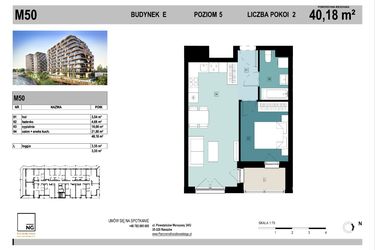 Rzut - Mieszkanie na sprzedaż 2 pokoje o powierzchni 39,99 m² - numer E50 w Panorama Kwiatkowskiego
