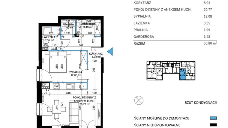 Rzut - Mieszkanie na sprzedaż 2 pokoje o powierzchni 50,57 m² - numer 15 w Comfort Corner