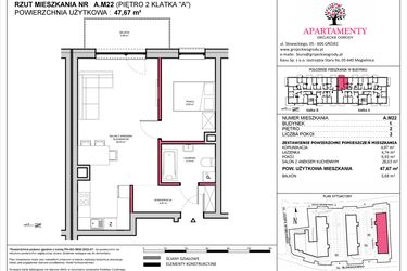 Rzut - Mieszkanie na sprzedaż 2 pokoje o powierzchni 47,67 m² - numer A.22 w Apartamenty Grójeckie Ogrody