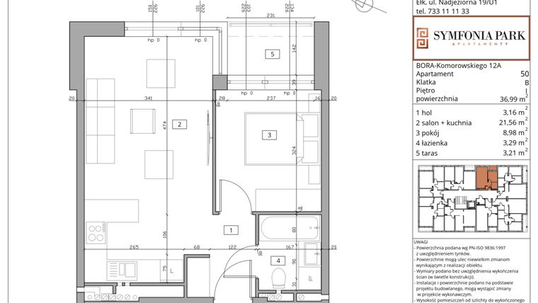 Rzut - Mieszkanie na sprzedaż 2 pokoje o powierzchni 37,39 m² - numer 50 w Symfonia Park