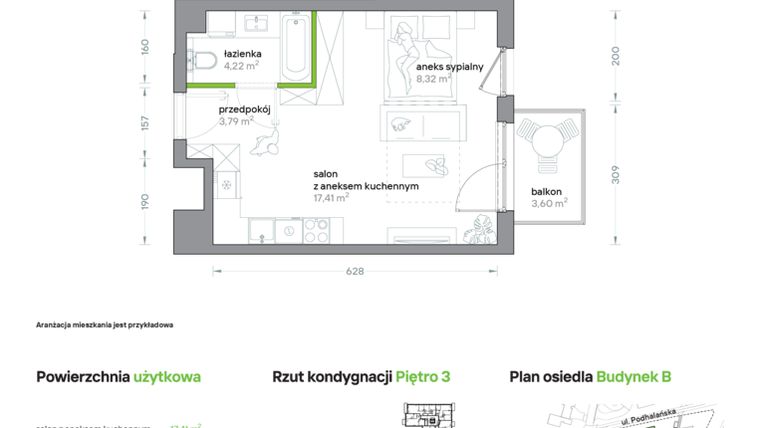 Rzut - Mieszkanie na sprzedaż 1 pokój o powierzchni 33,74 m² - numer B/KL3/3/03 w Podhalańska Vita