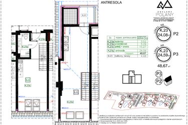 Rzut - Mieszkanie na sprzedaż 2 pokoje o powierzchni 48,67 m² - numer K.23 w Enklawa Polany etap II