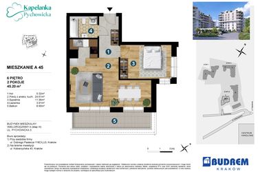 Rzut - Mieszkanie na sprzedaż 2 pokoje o powierzchni 45,2 m² - numer A.45 w Kapelanka-Pychowicka Etap III