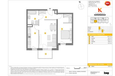 Rzut - Mieszkanie na sprzedaż 2 pokoje o powierzchni 49,03 m² - numer B9 w Apartamenty Kamieńskiego