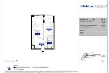 Rzut - Mieszkanie na sprzedaż 2 pokoje o powierzchni 43,65 m² - numer A1.16 w Apartamenty Esencja II