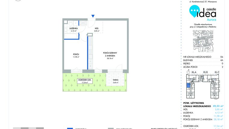 Rzut - Mieszkanie na sprzedaż 2 pokoje o powierzchni 49,3 m² - numer 6.4A w Osiedle Idea Aurora