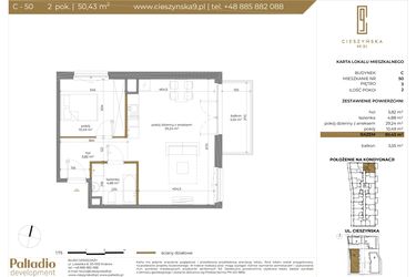 Rzut - Mieszkanie na sprzedaż 2 pokoje o powierzchni 50,43 m² - numer C-50 w Cieszyńska 9 budynek B i C