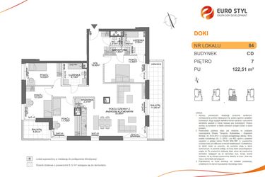 Rzut - Mieszkanie na sprzedaż 5 pokoi o powierzchni 122,51 m² - numer CD.84 w DOKI Living