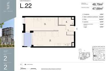 Rzut - Mieszkanie na sprzedaż 2 pokoje o powierzchni 48,79 m² - numer L22 w Sky Trust etap II - Apartamenty inwestycyjne