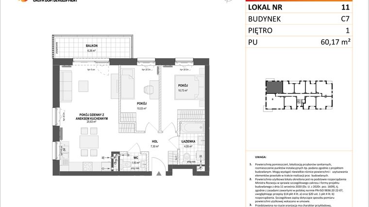 Rzut - Mieszkanie na sprzedaż 3 pokoje o powierzchni 60,17 m² - numer C7.11 w Konstelacja etap IV