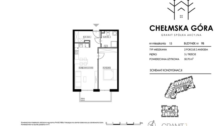 Rzut - Mieszkanie na sprzedaż 2 pokoje o powierzchni 50,86 m² - numer C-9B-M15 w Chełmska Góra