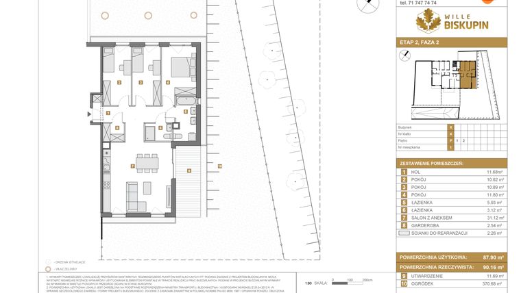 Rzut - Mieszkanie na sprzedaż 4 pokoje o powierzchni 87,9 m² - numer X/1 w Wille Biskupin Etap 2.2