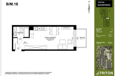 Rzut - Mieszkanie na sprzedaż 1 pokój o powierzchni 32,52 m² - numer B_M18 w Triton Kampinos III