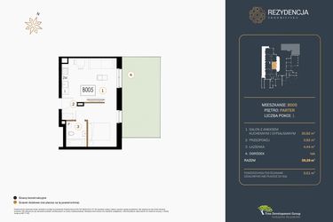 Rzut - Mieszkanie na sprzedaż 1 pokój o powierzchni 39,28 m² - numer B.005 w Rezydencja Śródmiejska