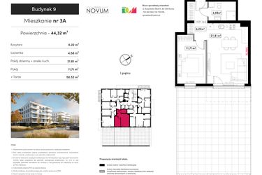 Rzut - Mieszkanie na sprzedaż 2 pokoje o powierzchni 44,32 m² - numer B9.M3A w Novum Rumia